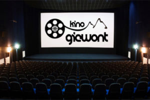 front view to the movie screen in the cinema